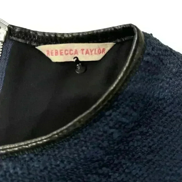 Rebecca Taylor - Navy Dress W/ BlackLeather Panels Round Neck Zip Back Sz 8 - Picture 10 of 13